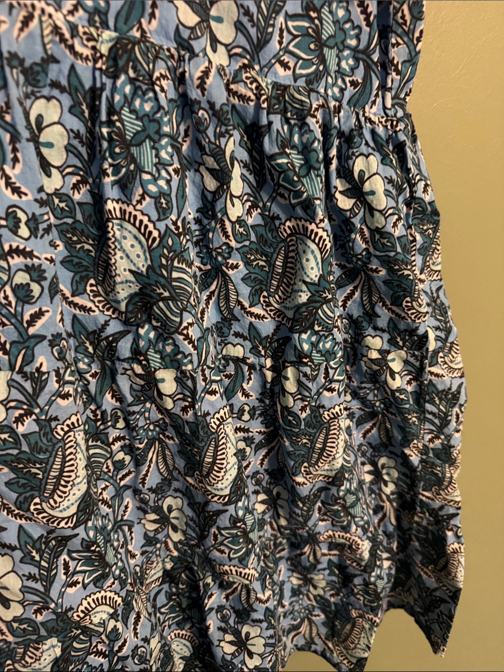 Ro’s Garden 100% Cotton Blue Block Print Short Sleeve Flutter Dress Medium - Picture 6 of 8